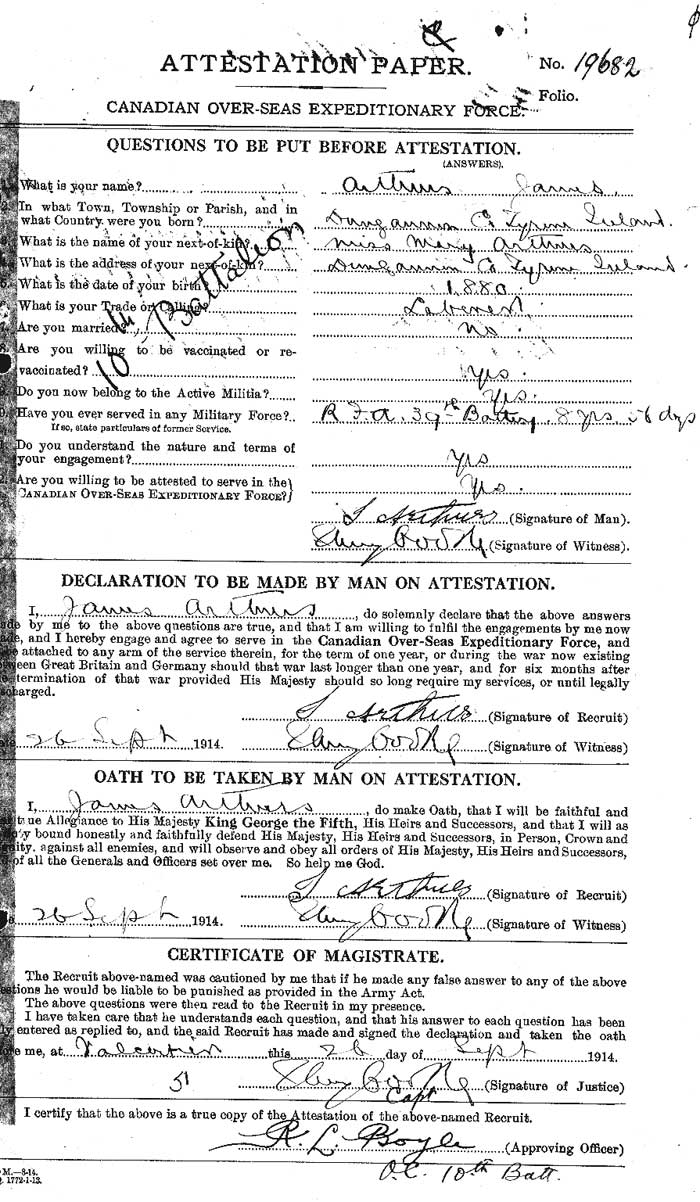 James W Arthurs Attestation Paper - page 1