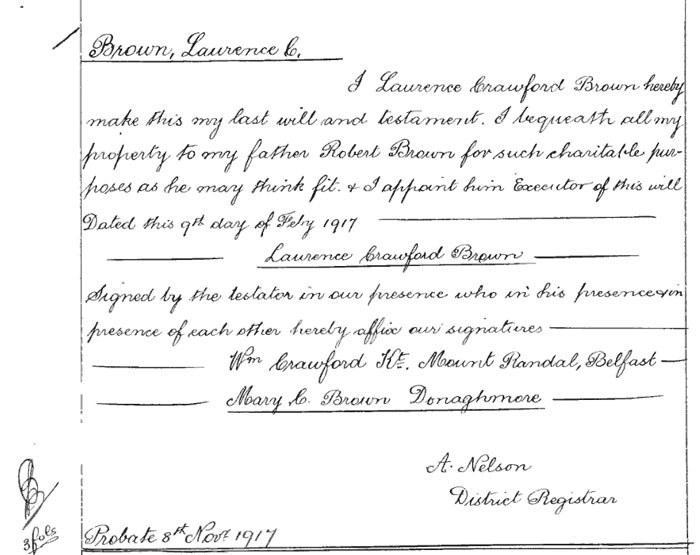 Will of Laurence Crawford Brown