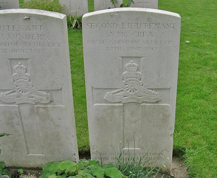Alexander McCrea's gravestone - next to Lt Saunders.