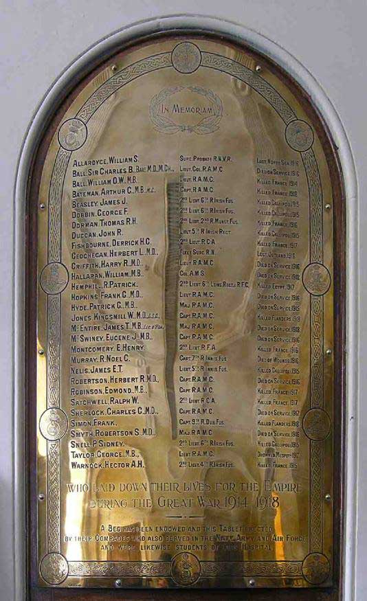 Major Robertson Stewart Smyth is commemorated on on Sir Patrick Dun's Hospital Great War Memorial, Dublin