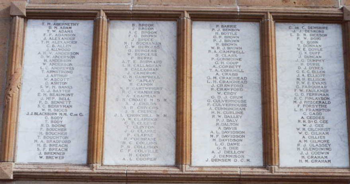R J Glassey commemorated on Panel 1  (WW1) Ashburton War Memorial