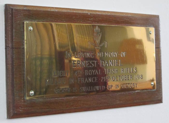 Ernest Daniel Plaque  Newmills Church