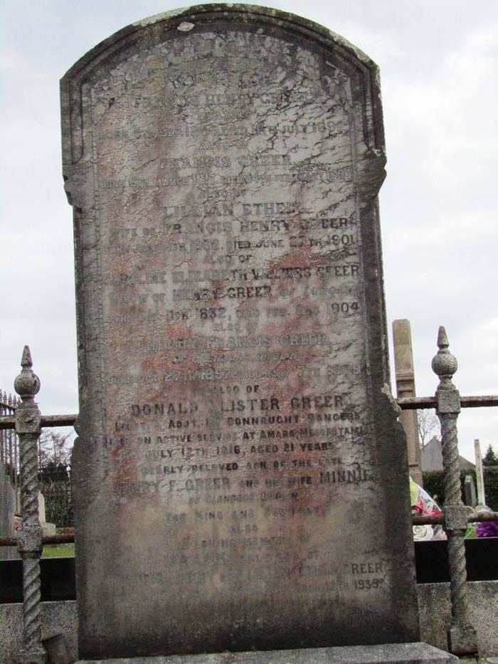 Lieut Donald Alister Greer - Killyman St Andrews Church of Ireland Churchyard