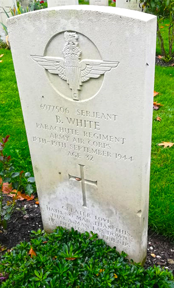 Sergeant Bertie White is buried in Arnhem Oosterbeek War Cemetery