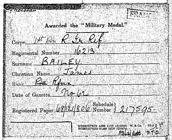 Military Medal card