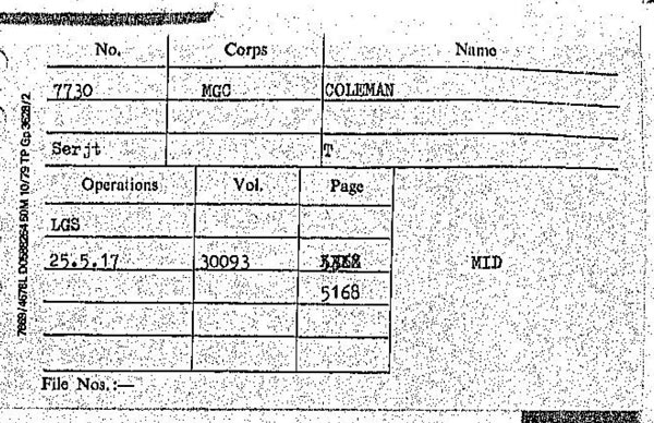 Medal card - Mentioned in Despatches