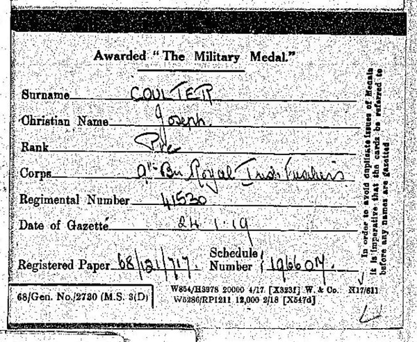 Medal card - Military Medal