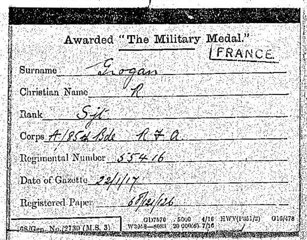 Military Medal card