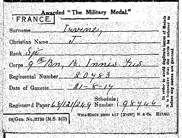 Military Medal card