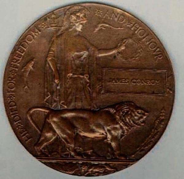 Private James Conroy's 'Death Penny' (Memorial Plaque)