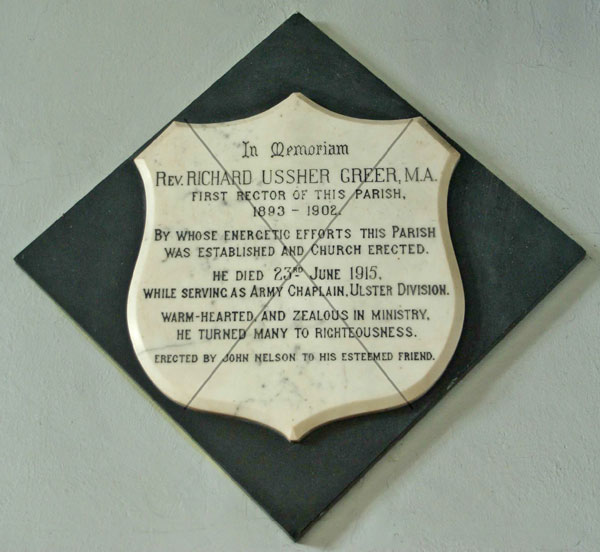 George Ussher Greer Plaque - St Michaels Church, Craven Street, Belfast